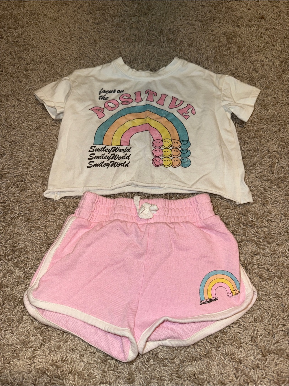 SmileyWorld Kids Rainbow Pajama Set in White & Pink